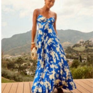 Aakaa Blue and Cream Maxi Dress